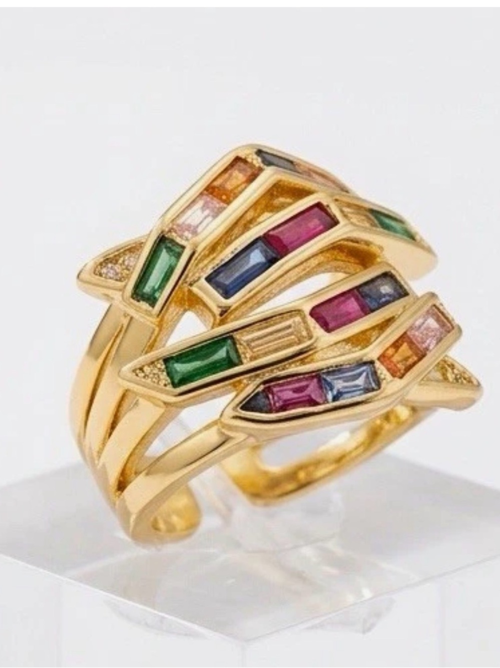 Multicolor Baguette Stackable Gold Ring - Picture 6 of 6